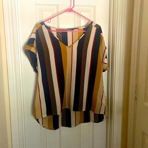 Vertical striped shorts sleeve blouse